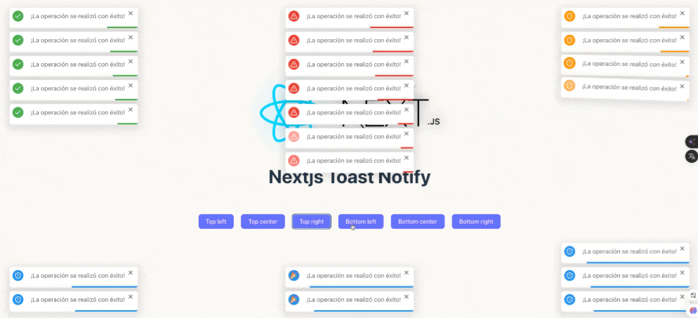 Nextjs Toast Notify es un paquete npm imprescindible para agregar notificaciones emergentes (toasts) a tus aplicaciones web con Next.js.